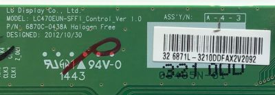 T-CON PARA TV SHARP / NUMERO DE PARTE 6871L-3210D / 6870C-0438A / 3210D / PANEL TPT315B5-EUJFFE REV:S1C / MODELO LC-32LB261U - Imagen 2